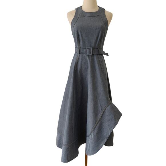 Cinq a Sept Zelda Belted Asymmetric Sleeveless Denim Midi Dress US 4 - Picture 5 of 10